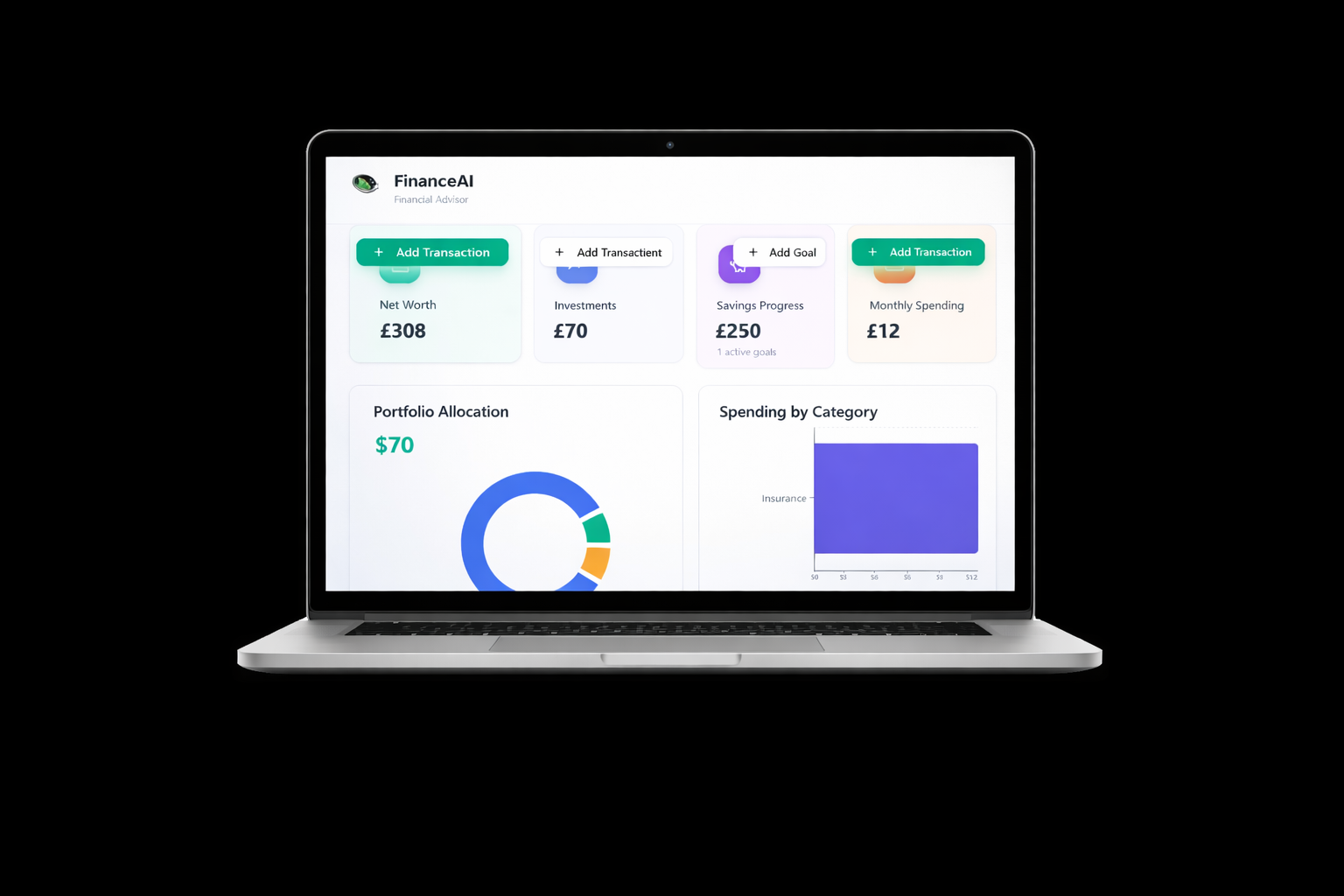 Finance.AI Dashboard on Laptop